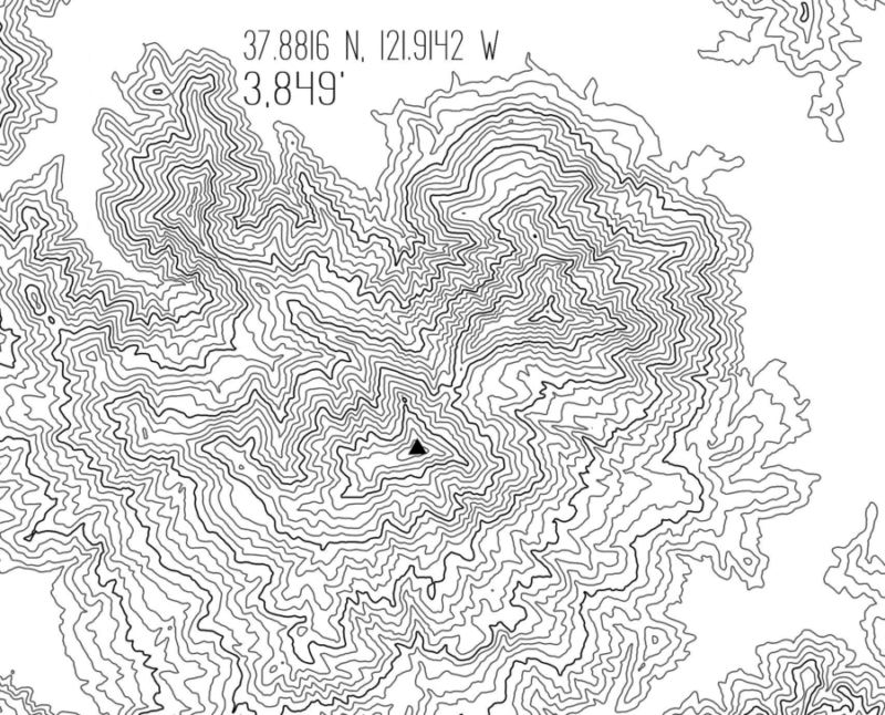 Topographic map of Mt Diablo, California