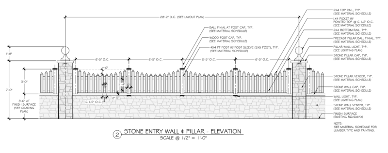 Stone wall diagram with detail call-outs