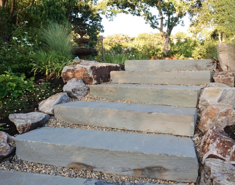 Bluestone steps and California boulders