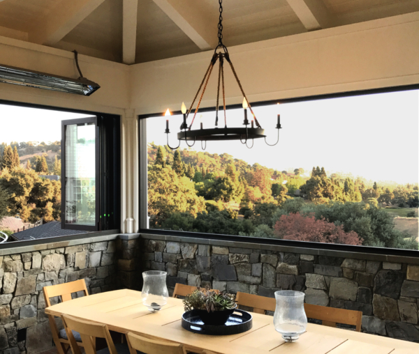 Retractable windows in a dining area