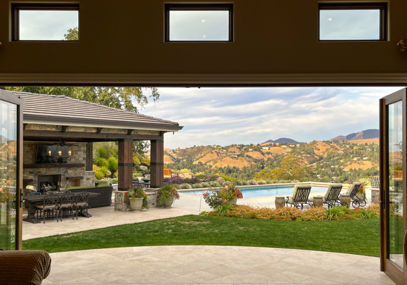 View from pool house with fully retractable glass doors