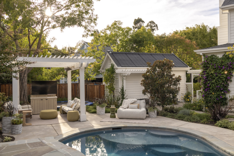 Modern covered seating area and grill island